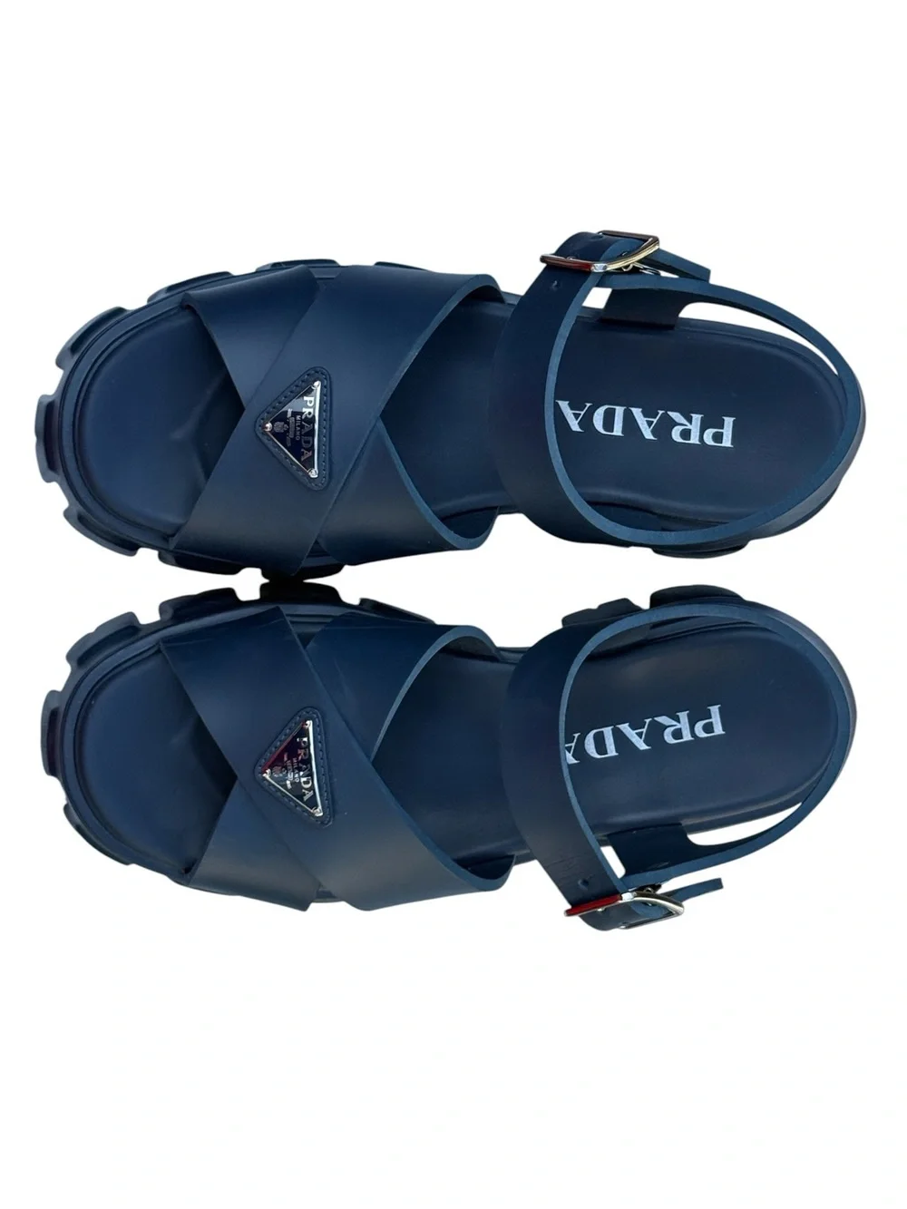 Prada Navy Monolith Rubber Sandals - Picture 2 of 7
